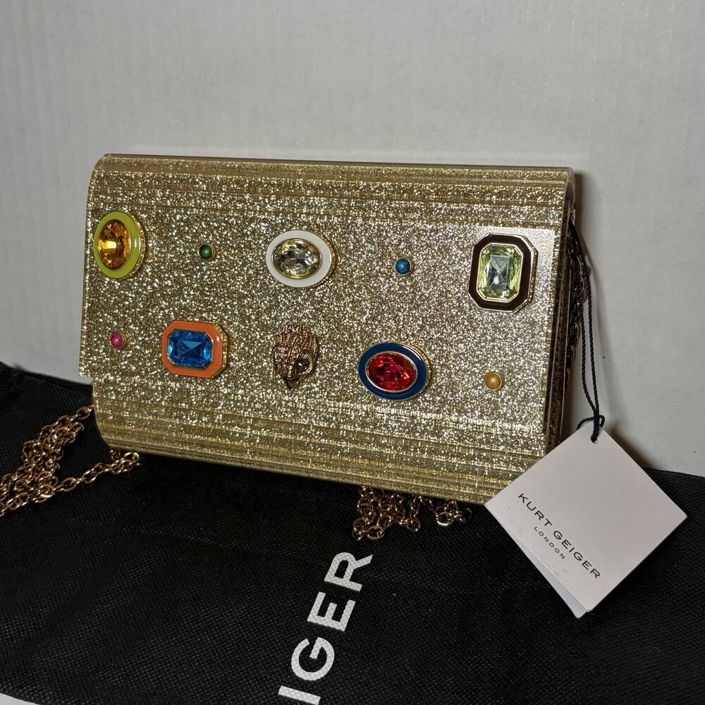 Kurt Geiger Gems Party Envelope Clutch/ Shoulder Kurt Geiger London Gold Glitter